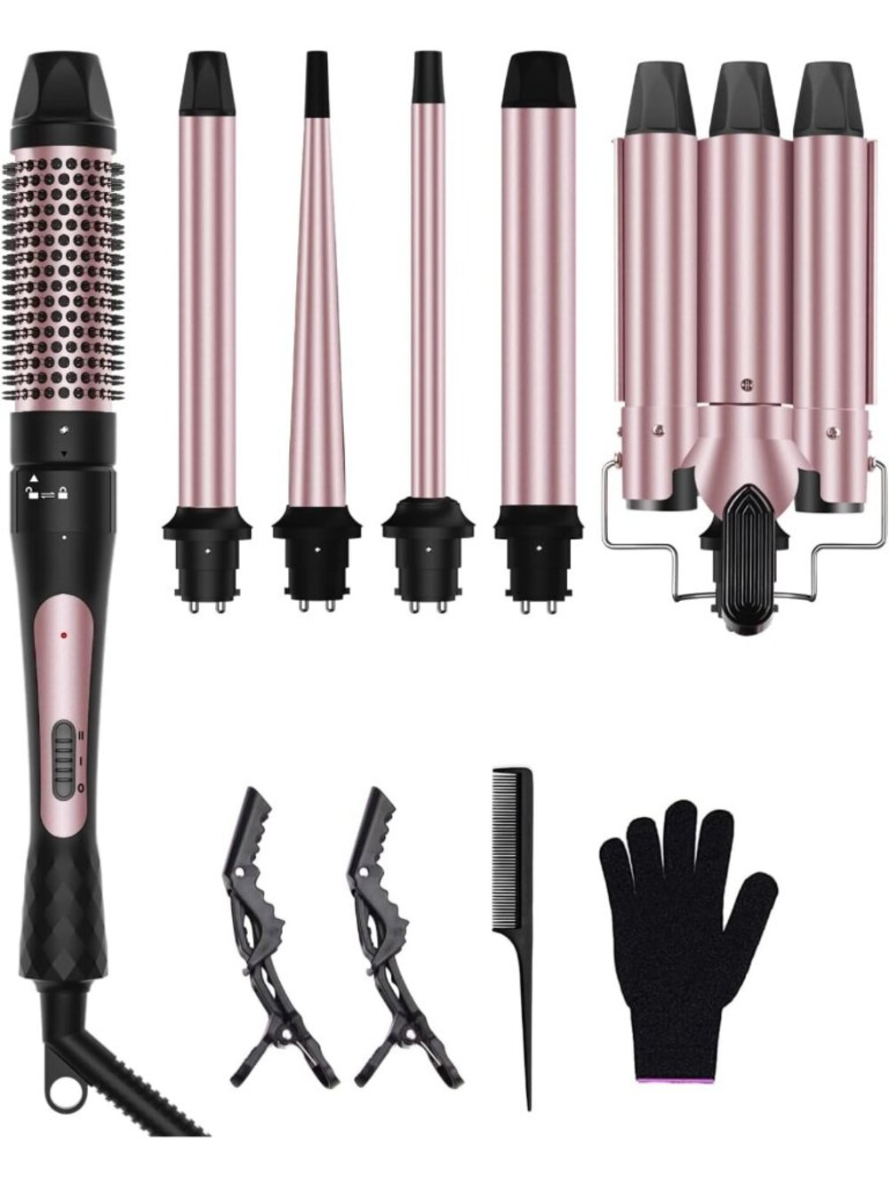 6-in-1 Curling Iron Set with 5 Interchangeable Wands & Thermal Brush